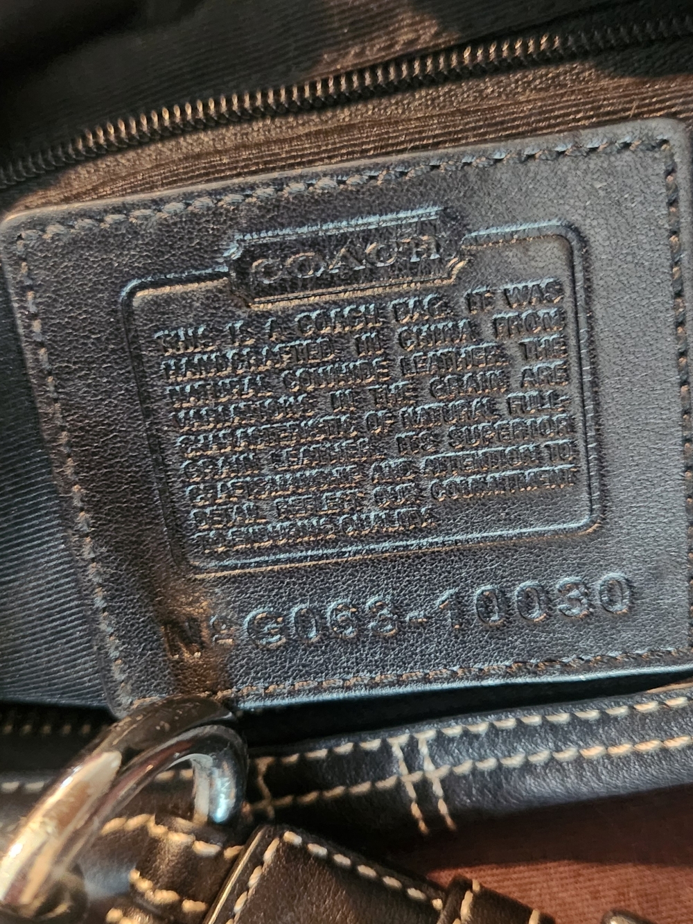 Coach Black Leather Hobo with White Contrast Stitching - Picture 3 of 6
